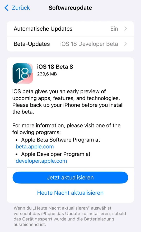 尤溪苹果手机维修分享苹果 iOS / iPadOS 18 开发者预览版 Beta 8 发布 